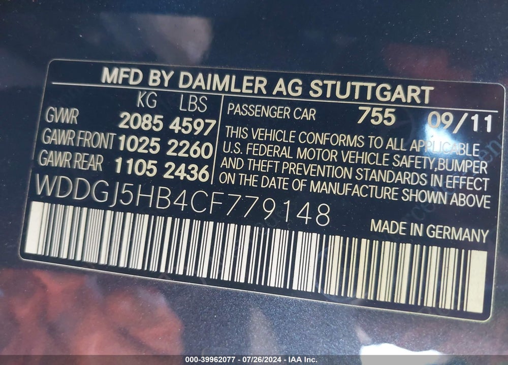2012 MERCEDES-BENZ C 350 SPORT VIN: WDDGJ5HB4CF779148