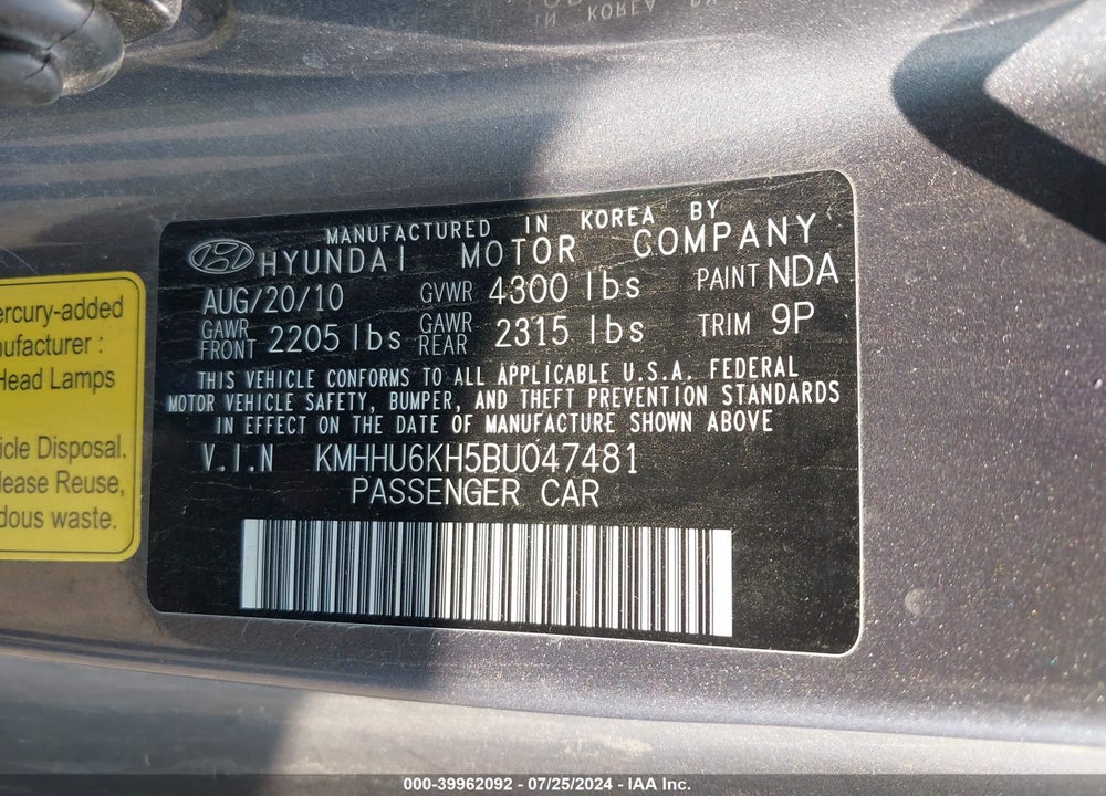 2011 HYUNDAI GENESIS 3.8 TRACK VIN: KMHHU6KH5BU047481