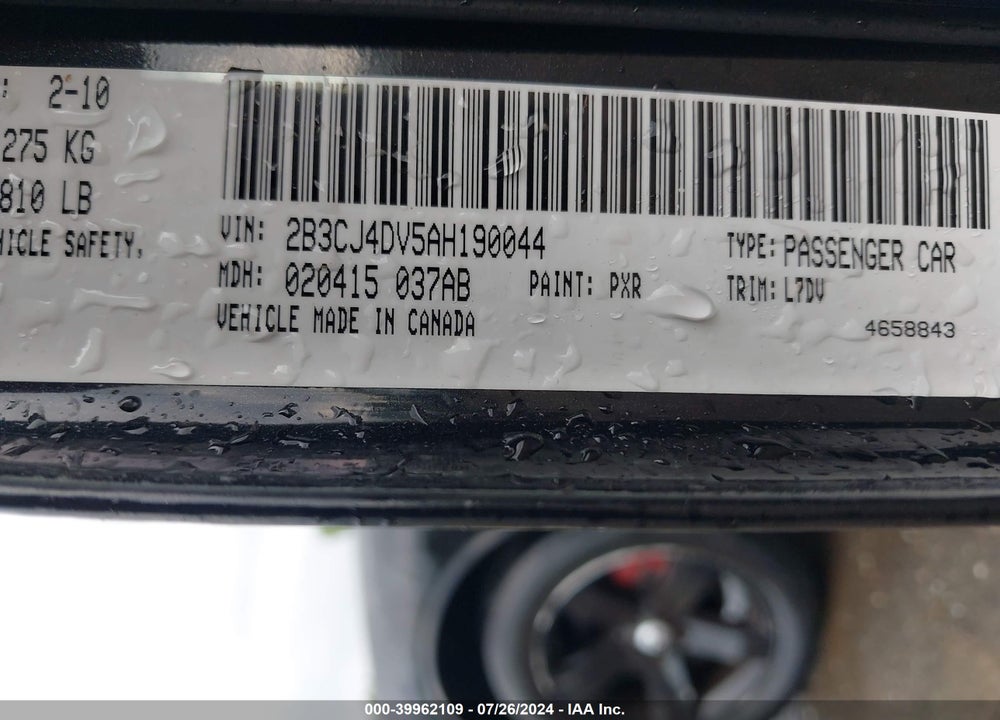 2010 DODGE CHALLENGER SE VIN: 2B3CJ4DV5AH190044