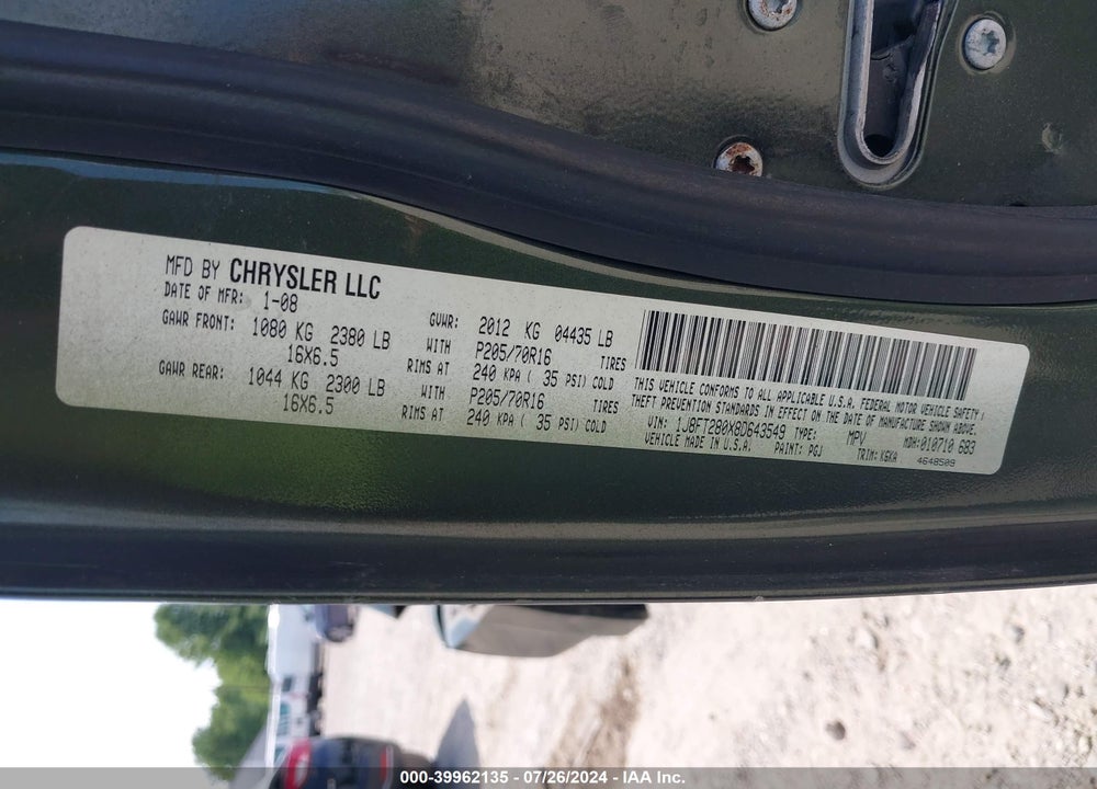 2008 JEEP PATRIOT SPORT VIN: 1J8FT280X8D643549