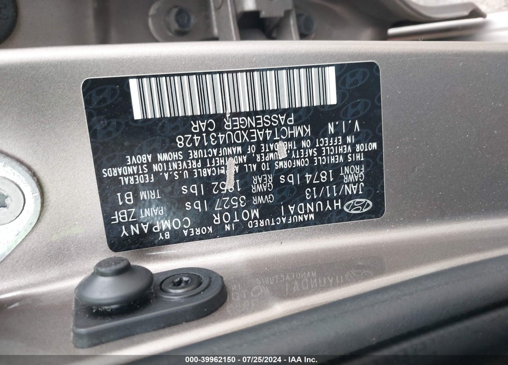 2013 HYUNDAI ACCENT VIN: KMHCT4AEXDU431428