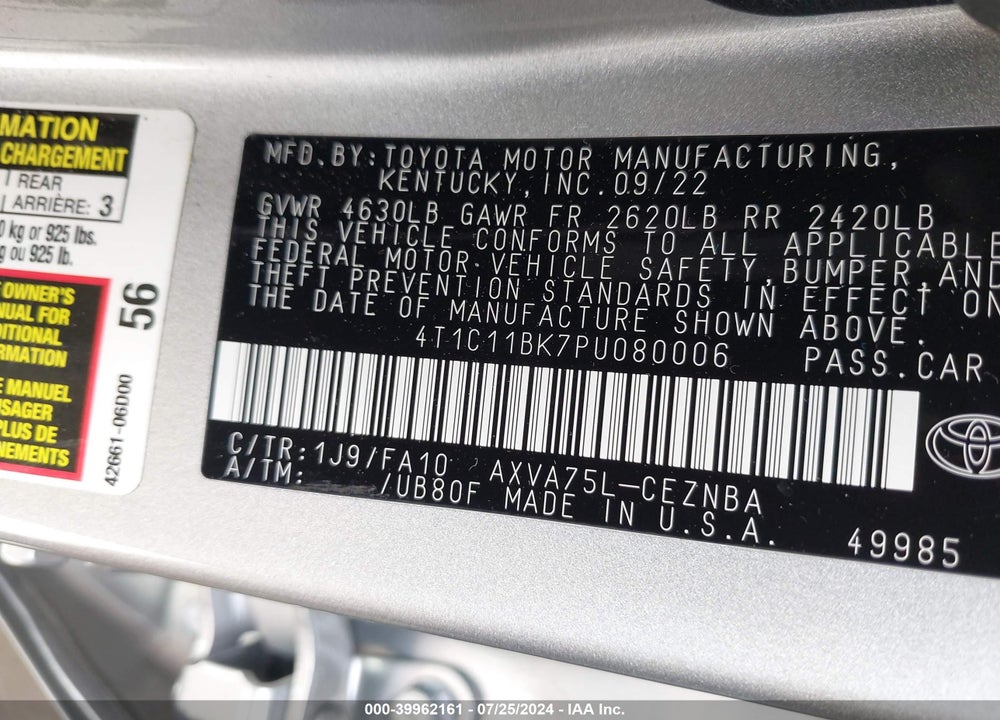 2023 TOYOTA CAMRY LE VIN: 4T1C11BK7PU080006