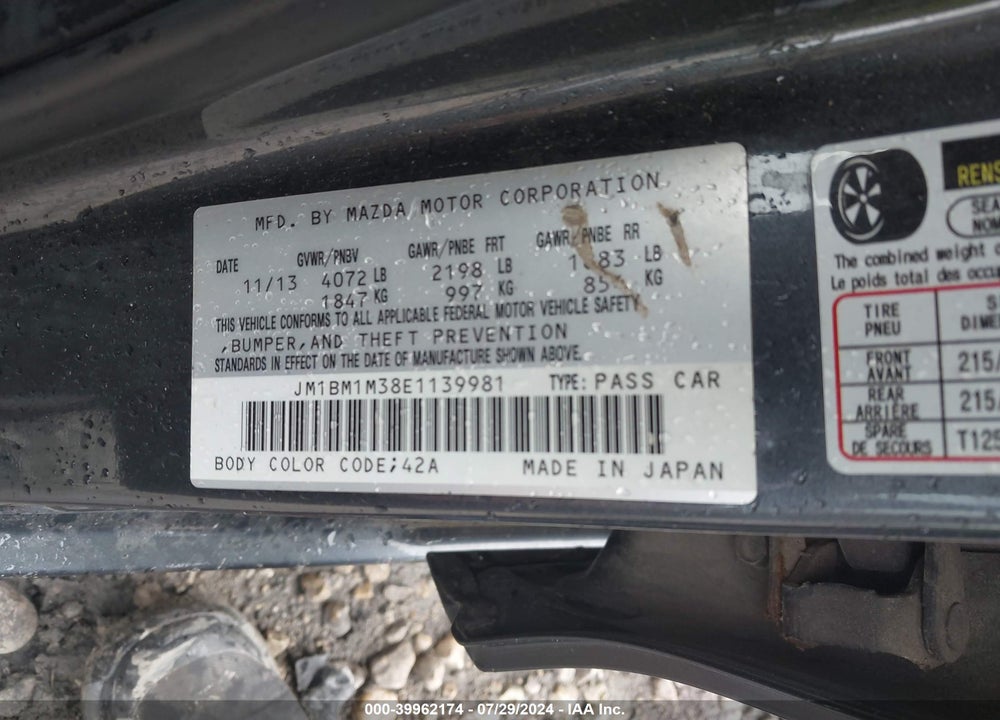 2014 MAZDA 3 S GRAND TOURING VIN: JM1BM1M38E1139981