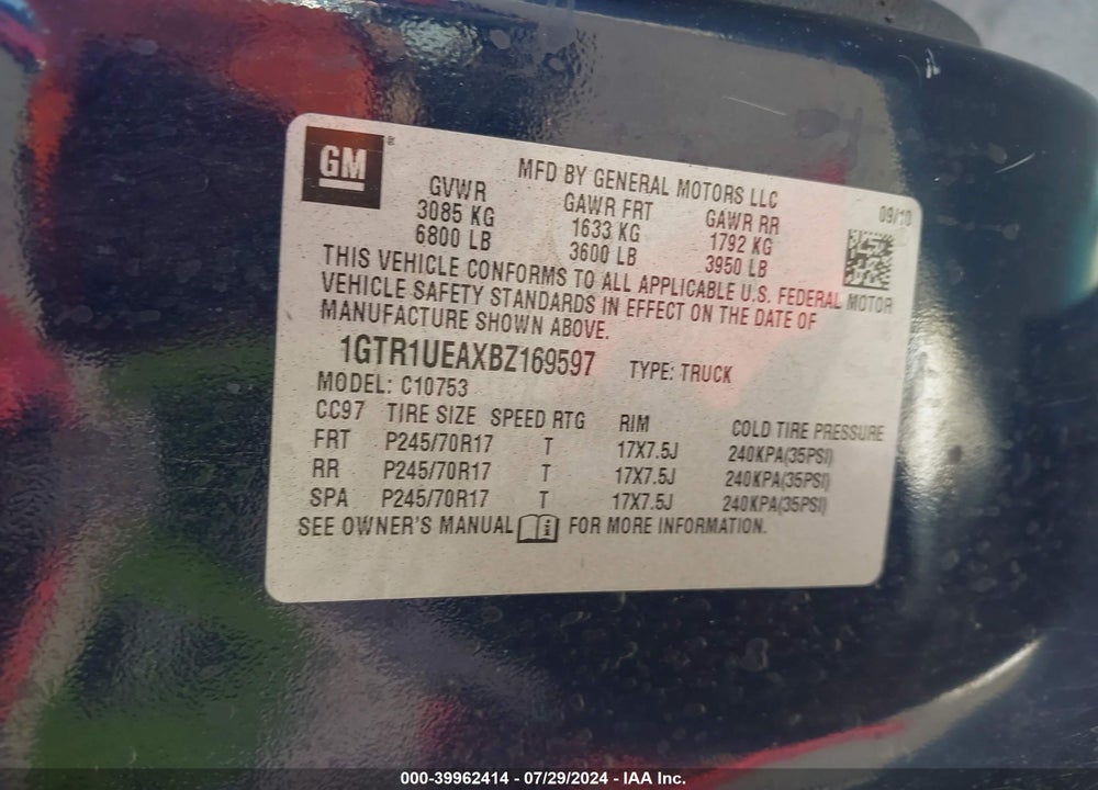 2011 GMC SIERRA 1500 SL VIN: 1GTR1UEAXBZ169597