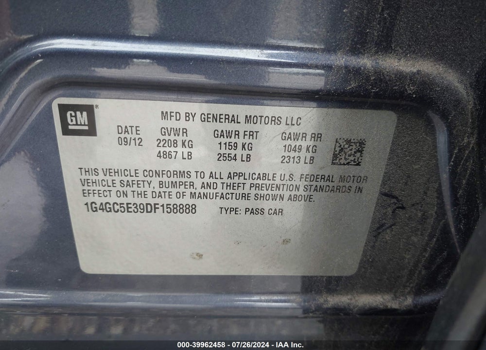 2013 BUICK LACROSSE LEATHER GROUP VIN: 1G4GC5E39DF158888