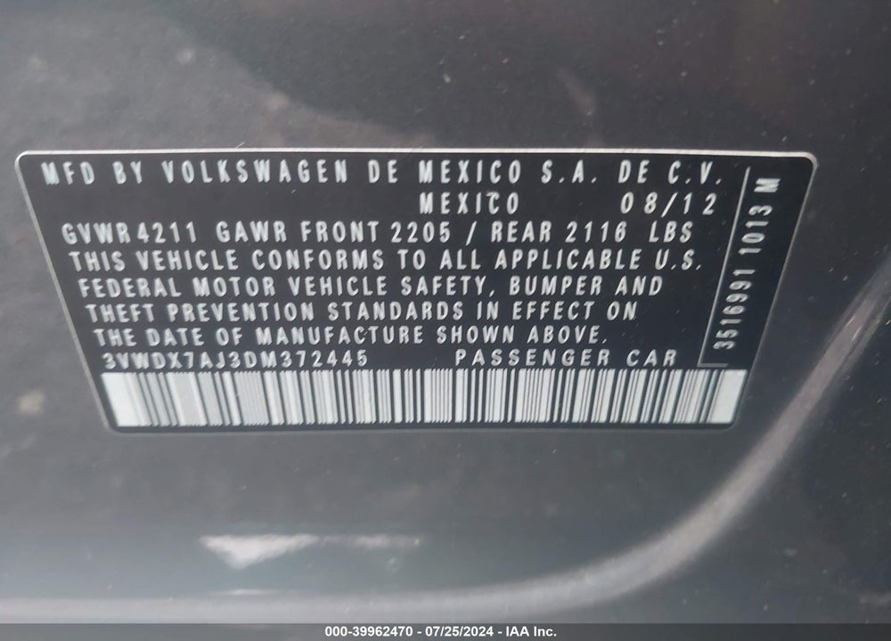 2013 VOLKSWAGEN JETTA 2.5L SE VIN: 3VWDX7AJ3DM372445