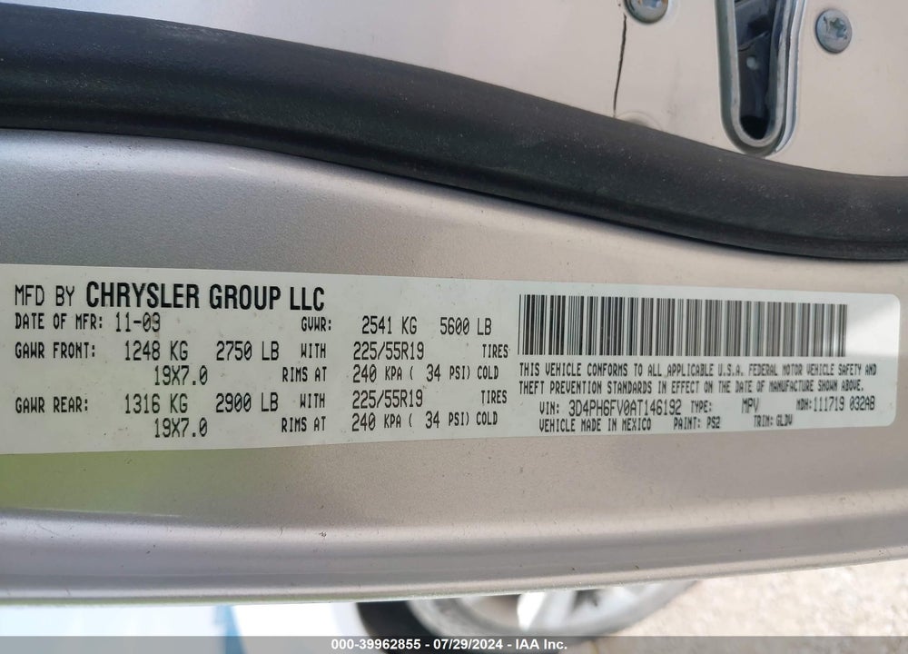 2010 DODGE JOURNEY R/T VIN: 3D4PH6FV0AT146192