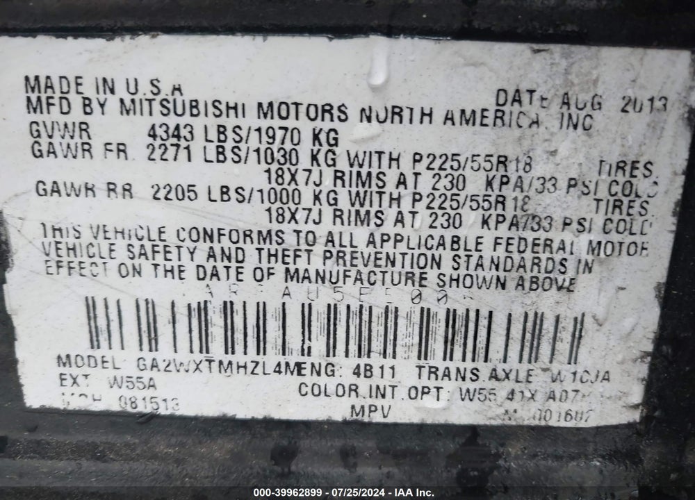 2014 MITSUBISHI OUTLANDER SPORT ES VIN: 4A4AR3AU5EE006148