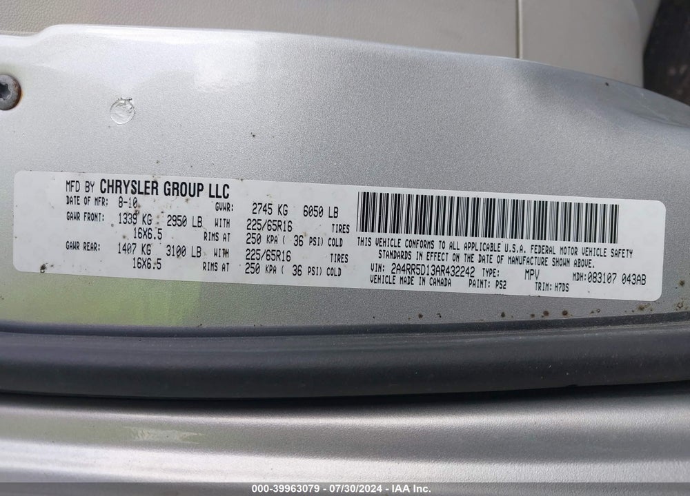 2010 CHRYSLER TOWN & COUNTRY TOURING VIN: 2A4RR5D13AR432242