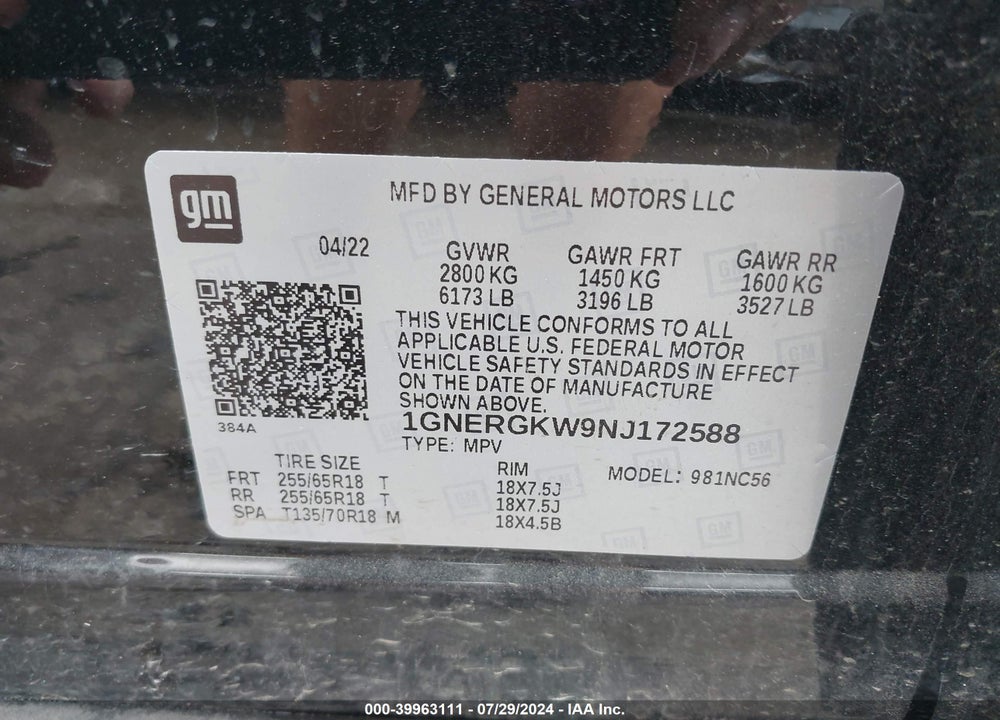 2022 CHEVROLET TRAVERSE FWD LT CLOTH VIN: 1GNERGKW9NJ172588