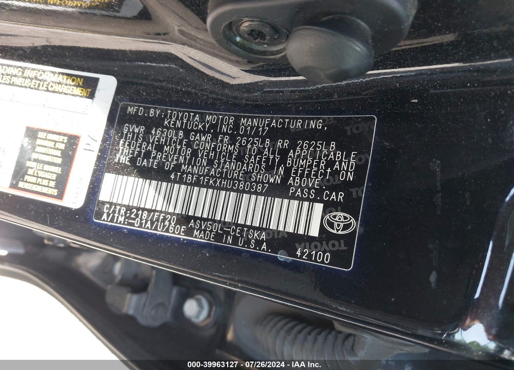 2017 TOYOTA CAMRY SE VIN: 4T1BF1FKXHU380387