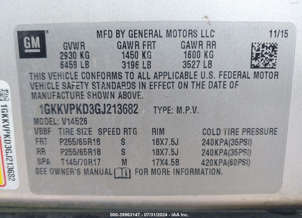2016 GMC ACADIA VIN: 1GKKVPKD3GJ213682