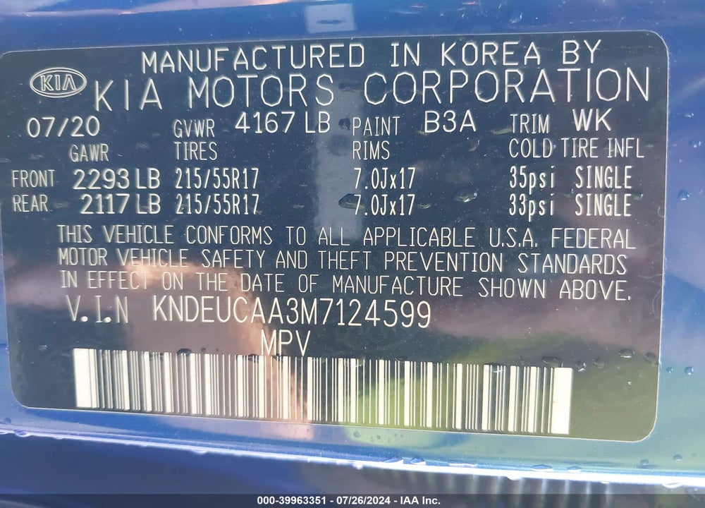 2021 KIA SELTOS S VIN: KNDEUCAA3M7124599