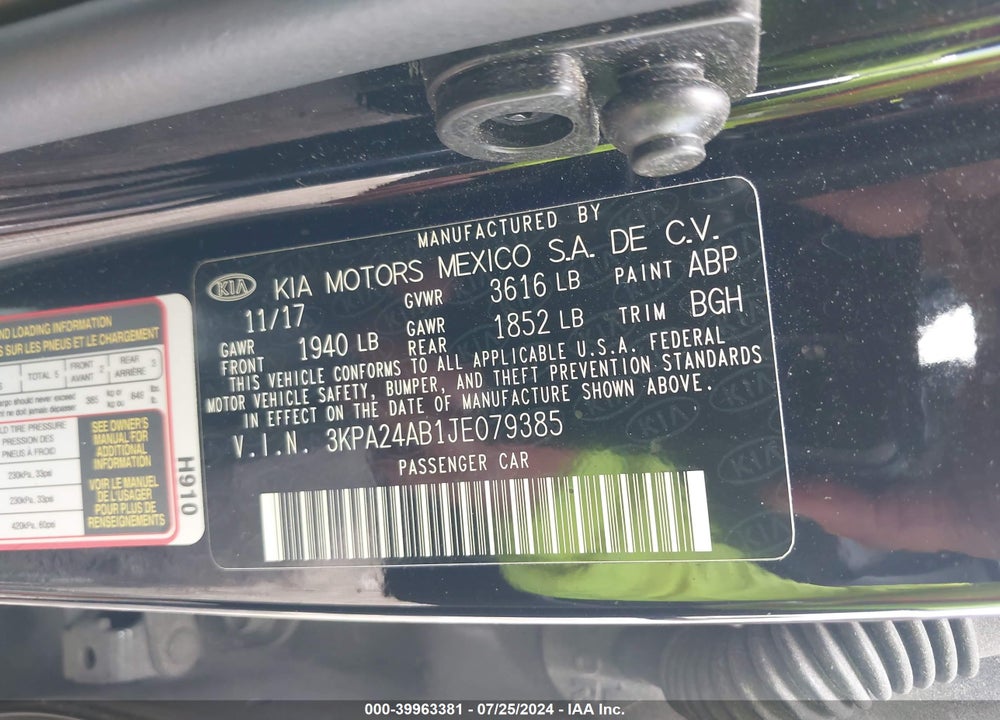2018 KIA RIO LX VIN: 3KPA24AB1JE079385
