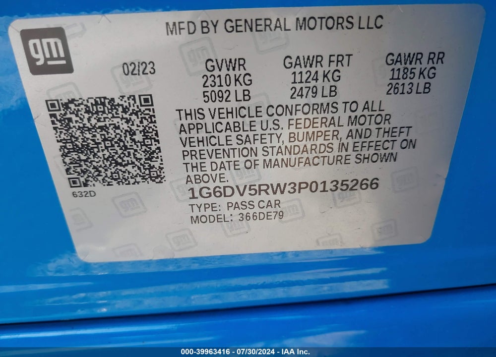 2023 CADILLAC CT5-V V-SERIES VIN: 1G6DV5RW3P0135266