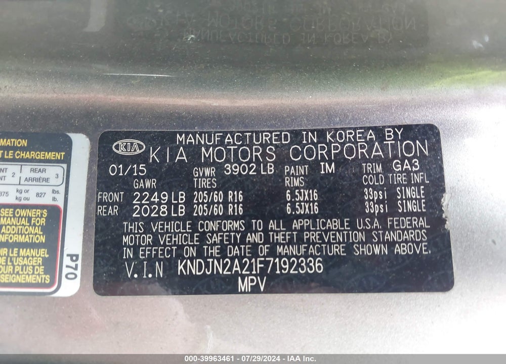 2015 KIA SOUL VIN: KNDJN2A21F7192336