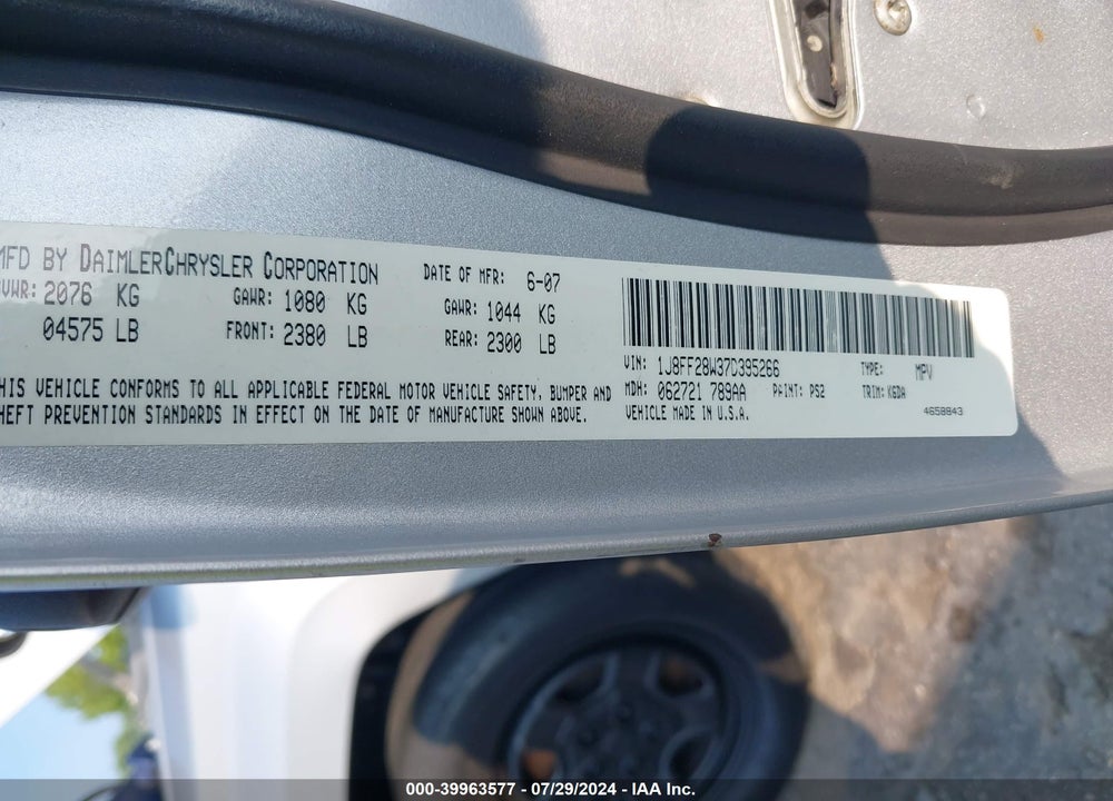 2007 JEEP PATRIOT SPORT VIN: 1J8FF28W37D395266