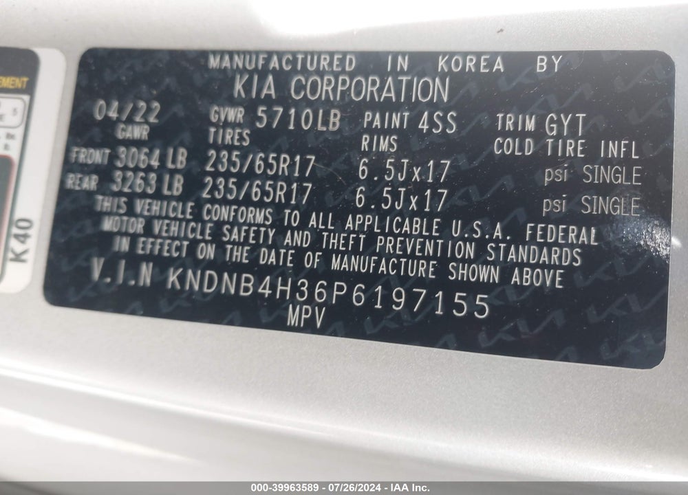 2023 KIA CARNIVAL MPV LX VIN: KNDNB4H36P6197155