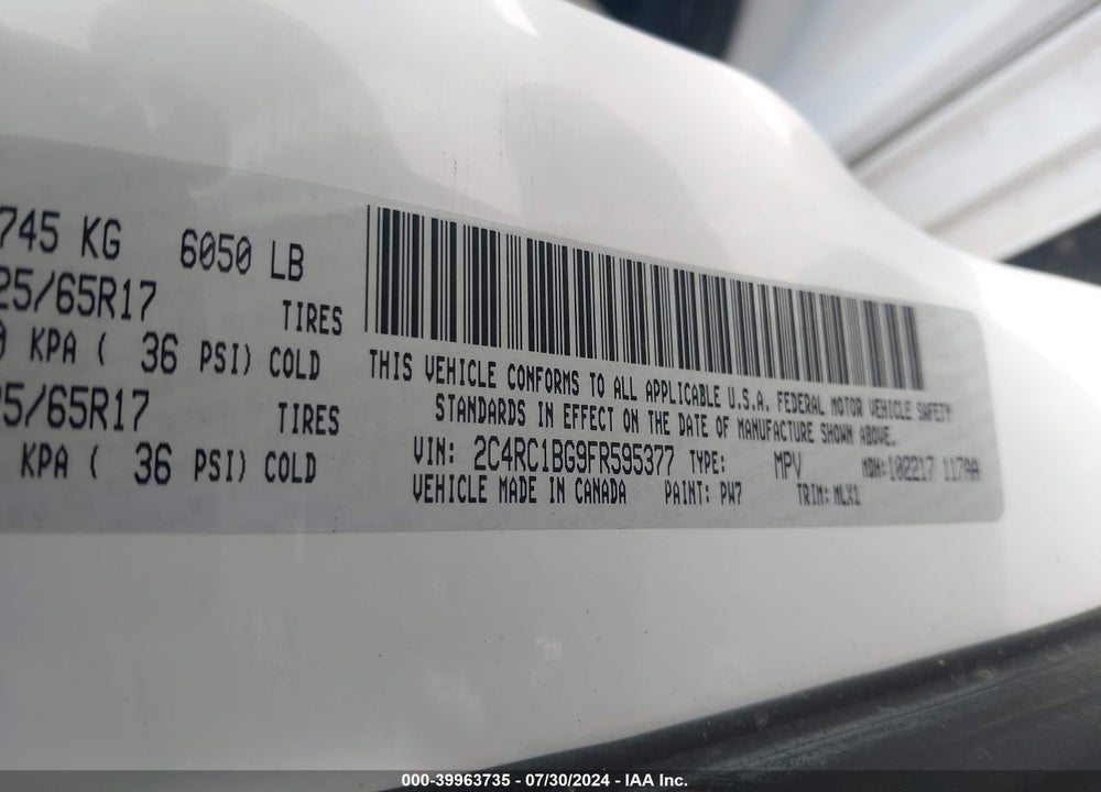 2015 CHRYSLER TOWN & COUNTRY TOURING VIN: 2C4RC1BG9FR595377