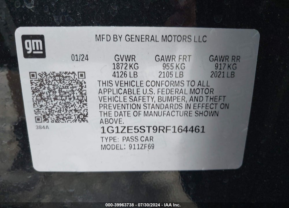 2024 CHEVROLET MALIBU LT VIN: 1G1ZE5ST9RF164461