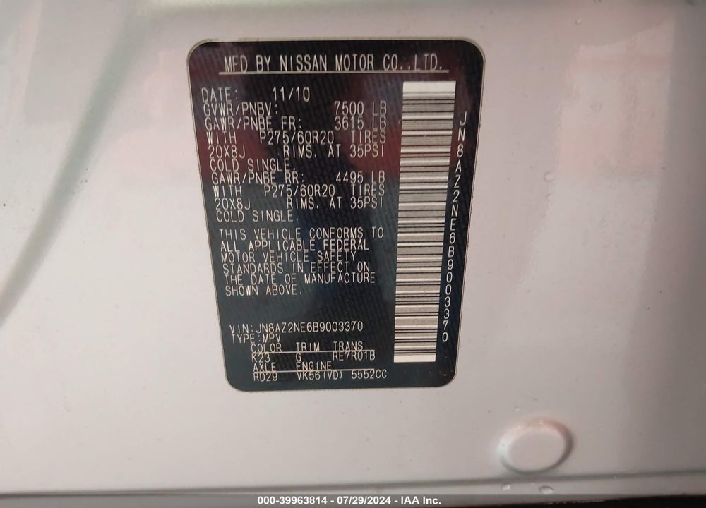 2011 INFINITI QX56 VIN: JN8AZ2NE6B9003370