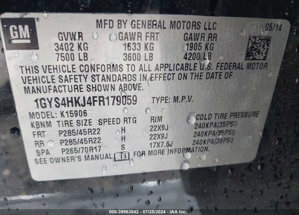 2015 CADILLAC ESCALADE ESV LUXURY VIN: 1GYS4HKJ4FR179059