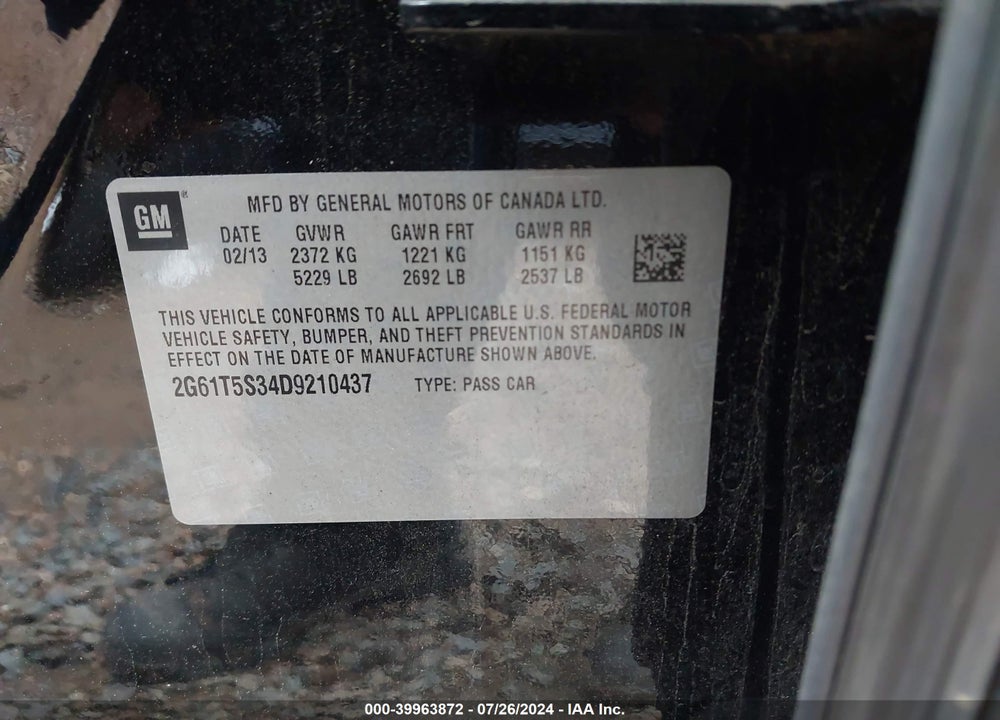 2013 CADILLAC XTS PREMIUM VIN: 2G61T5S34D9210437