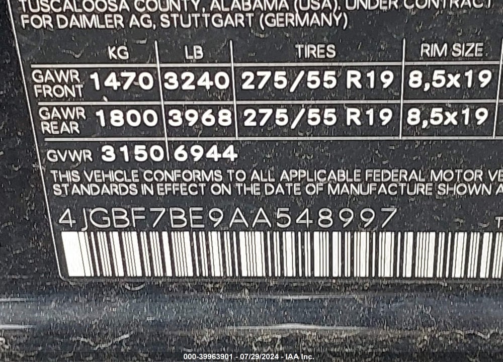 2010 MERCEDES-BENZ GL 450 4MATIC VIN: 4JGBF7BE9AA548997