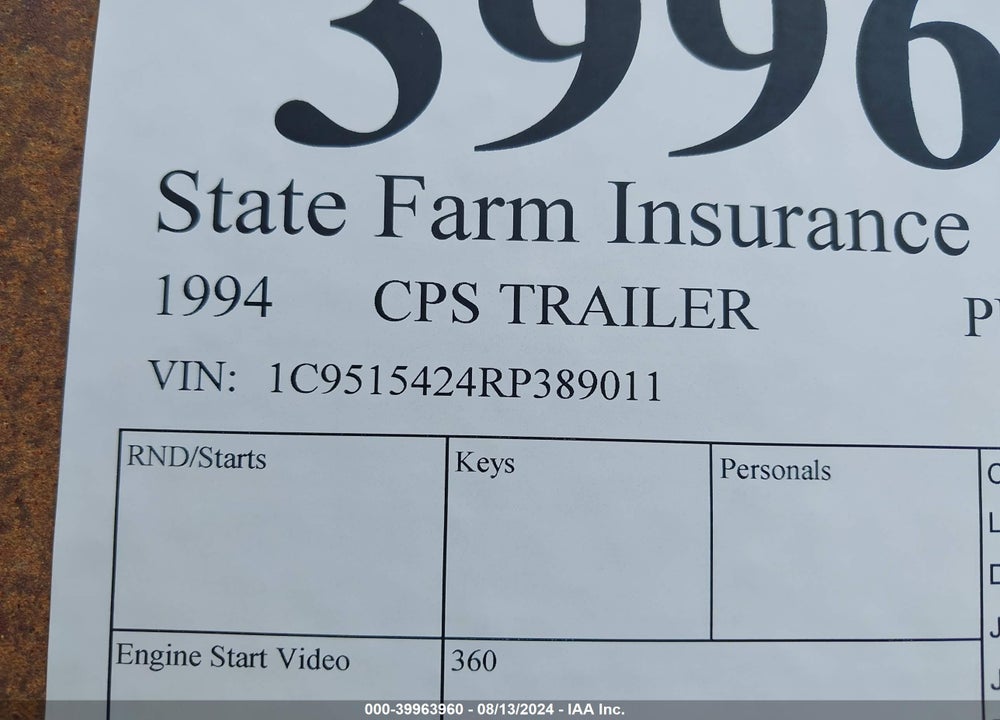1994 CPS TRAILER CO TRAILER CO VIN: 1C9515424RP389011
