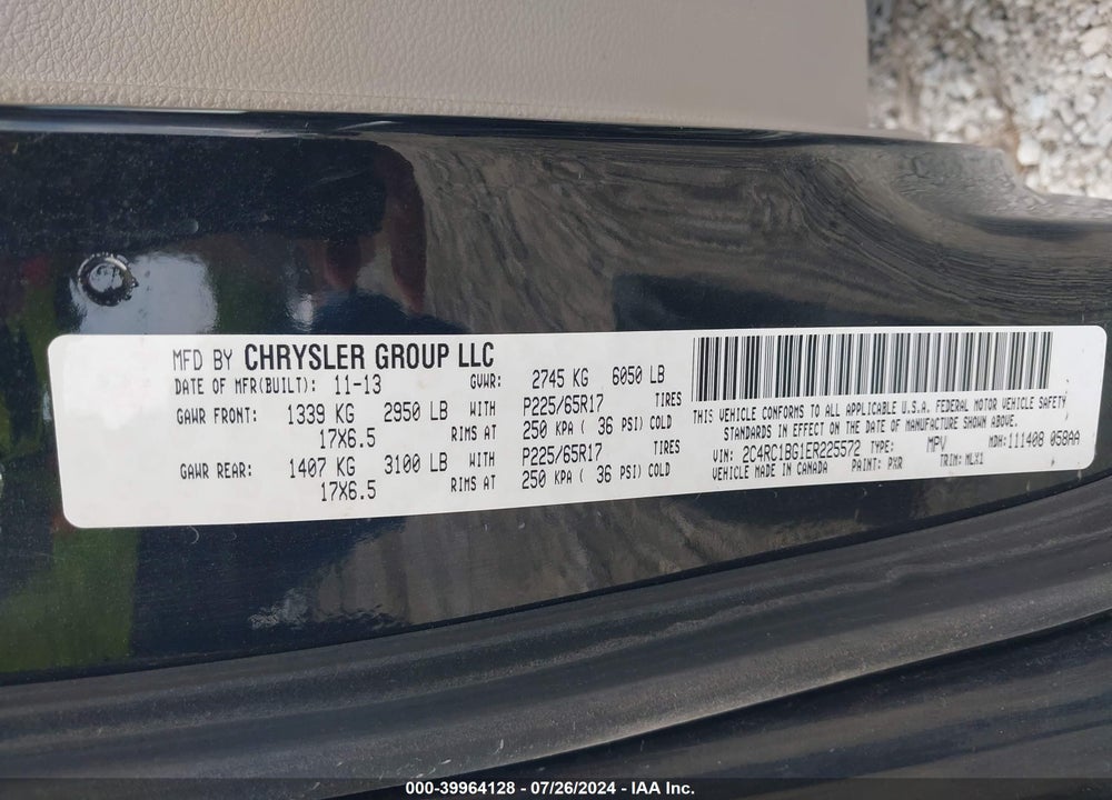 2014 CHRYSLER TOWN & COUNTRY TOURING VIN: 2C4RC1BG1ER225572