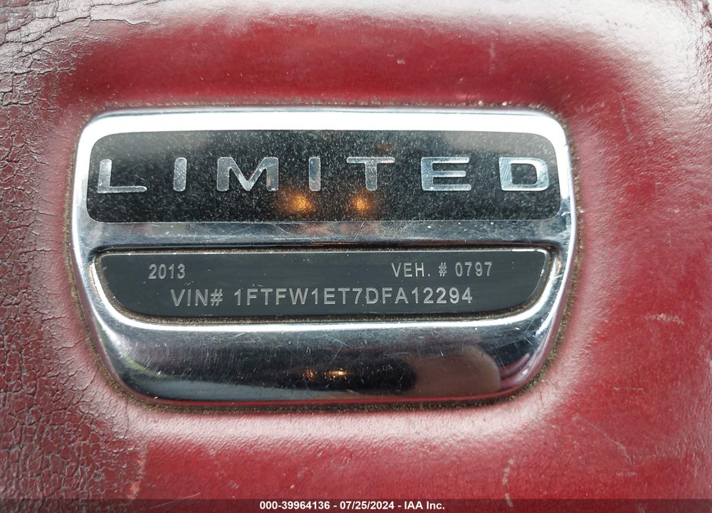 2013 FORD F-150 FX4/KING RANCH/LARIAT/LIMITED/PLATINUM/XL/XLT VIN: 1FTFW1ET7DFA12294