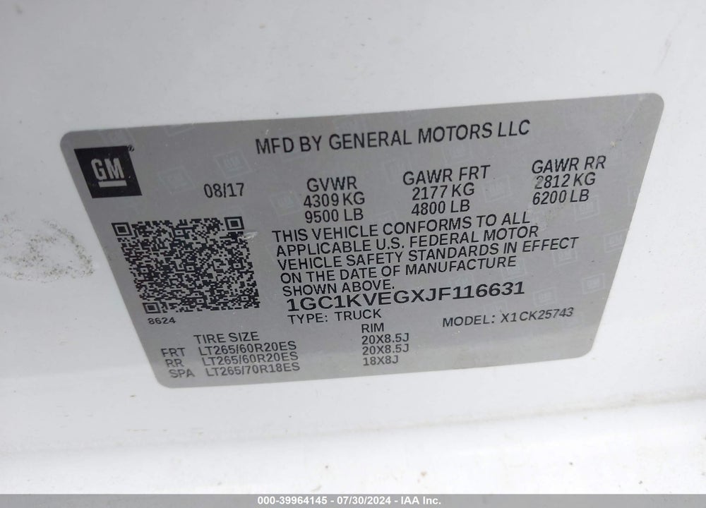 2018 CHEVROLET SILVERADO 2500HD LT VIN: 1GC1KVEGXJF116631