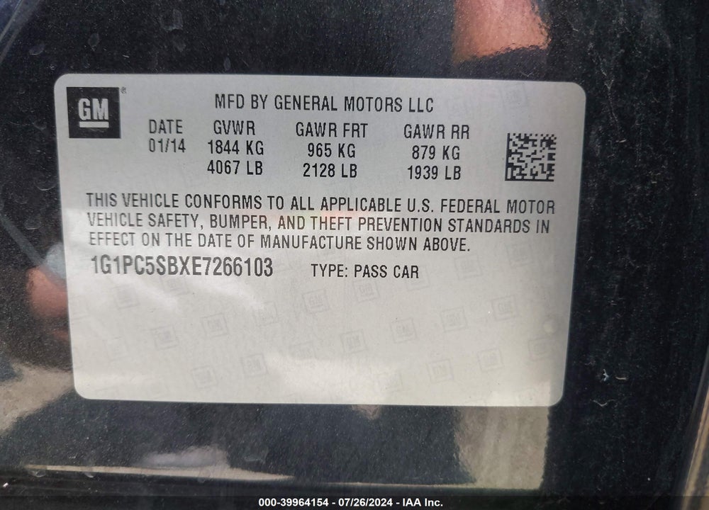 2014 CHEVROLET CRUZE 1LT AUTO VIN: 1G1PC5SBXE7266103