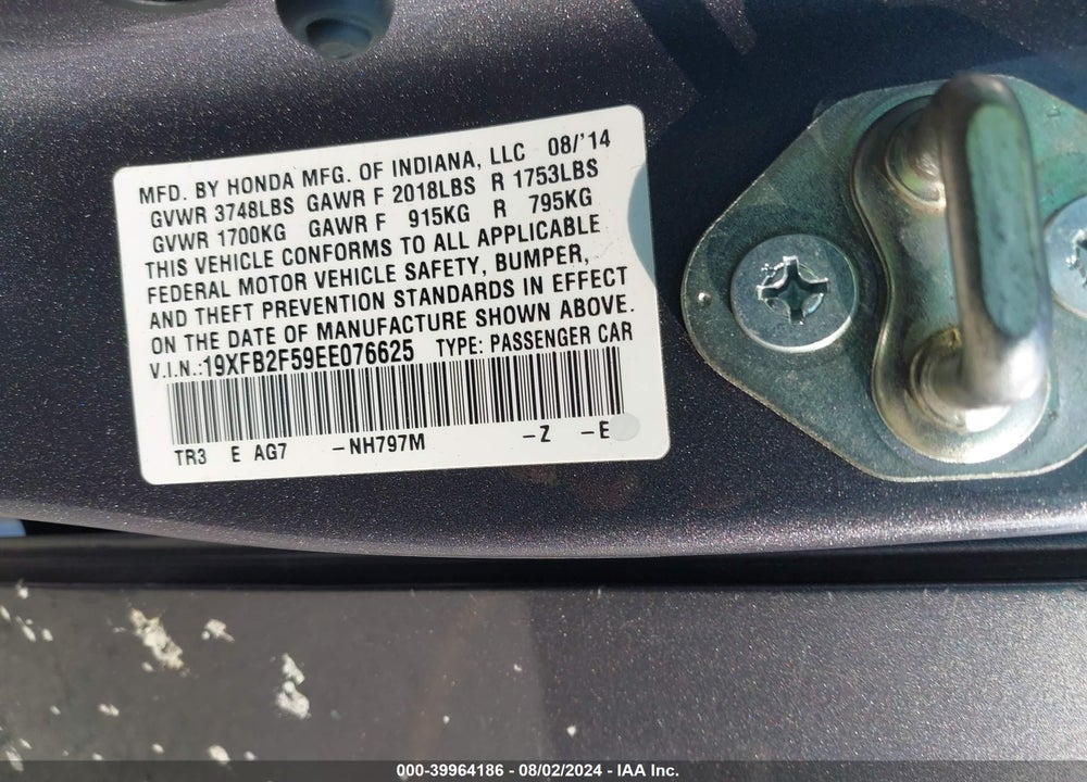 2014 HONDA CIVIC LX VIN: 19XFB2F59EE076625