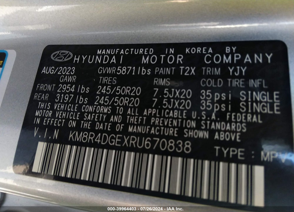 2024 HYUNDAI PALISADE SEL VIN: KM8R4DGEXRU670838