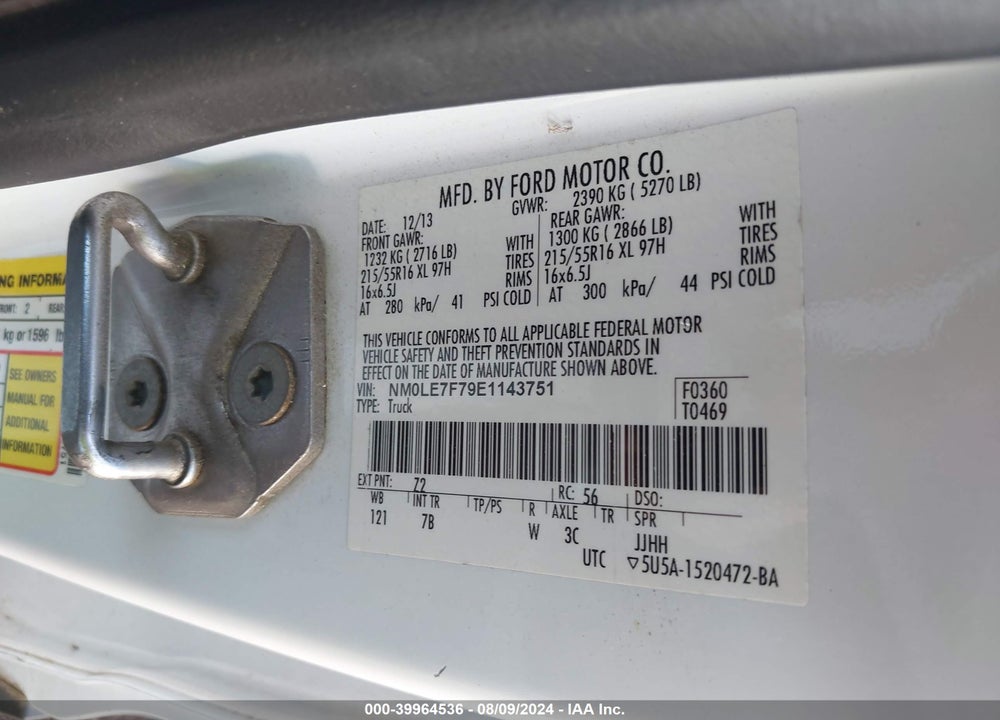 2014 FORD TRANSIT CONNECT XLT VIN: NM0LE7F79E1143751