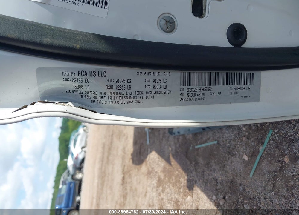 2019 DODGE CHALLENGER R/T VIN: 2C3CDZBT3KH655382