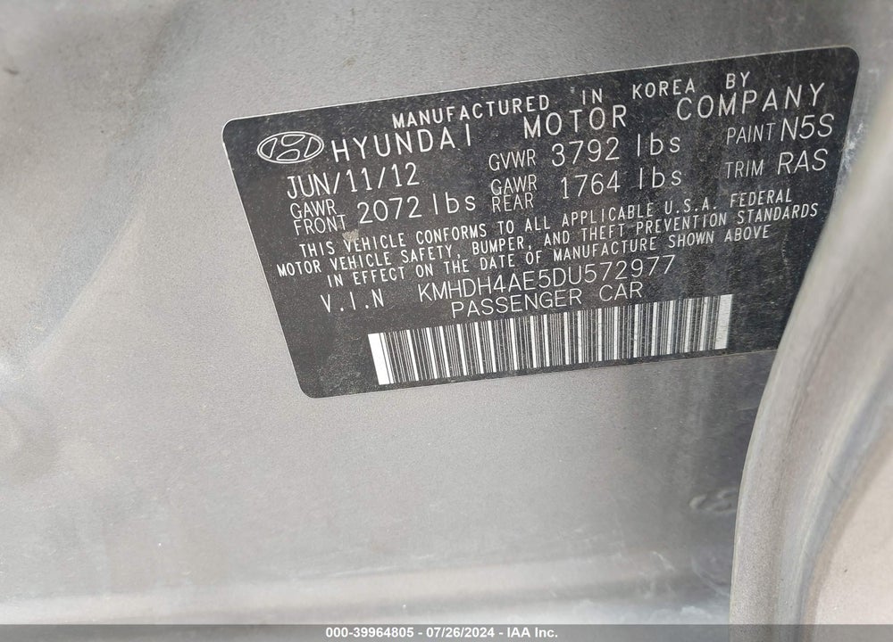 2013 HYUNDAI ELANTRA GLS VIN: KMHDH4AE5DU572977