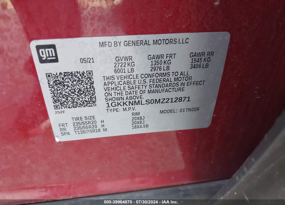 2021 GMC ACADIA FWD SLT VIN: 1GKKNMLS0MZ212871