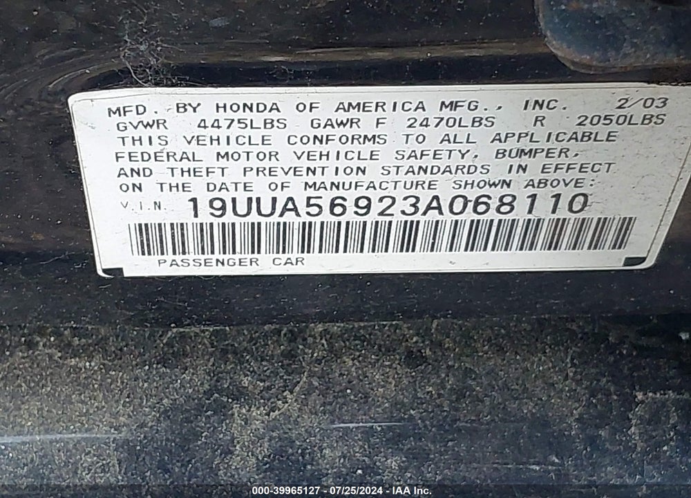 2003 ACURA TL VIN: 19UUA56923A068110