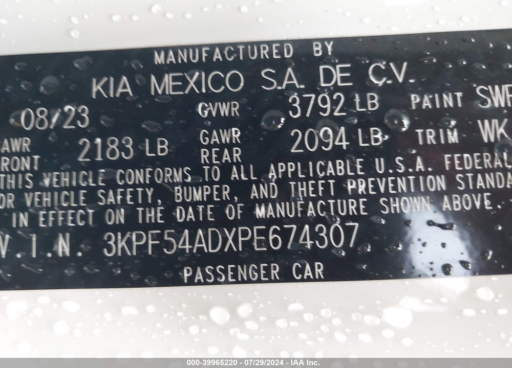 2023 KIA FORTE VIN: 3KPF54ADXPE674307