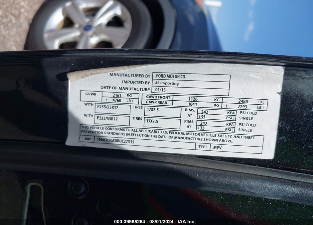 2013 FORD ESCAPE SE VIN: 1FMCU9GX0DUC27515