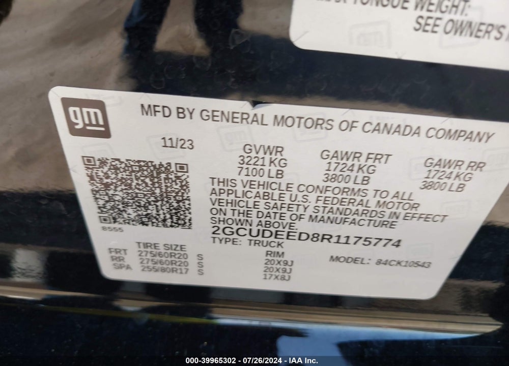 2024 CHEVROLET SILVERADO 1500 4WD SHORT BED RST VIN: 2GCUDEED8R1175774