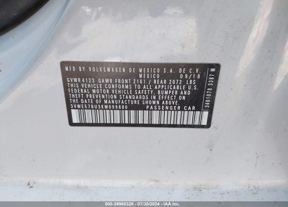 2019 VOLKSWAGEN JETTA 1.4T SEL VIN: 3VWE57BU3KM099880
