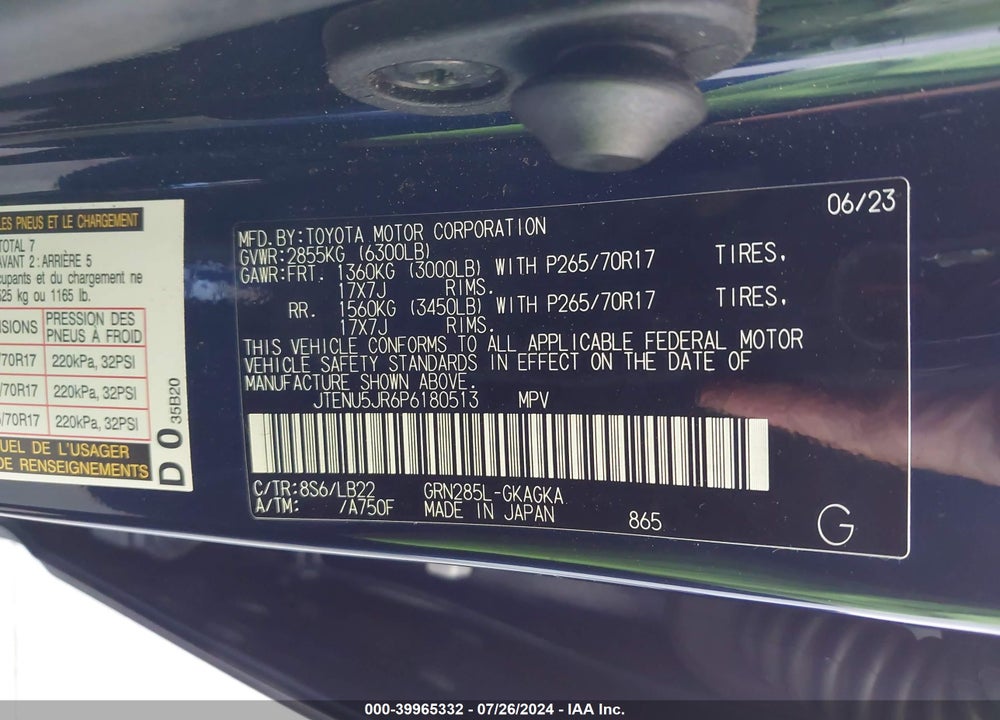 2023 TOYOTA 4RUNNER SR5 PREMIUM VIN: JTENU5JR6P6180513
