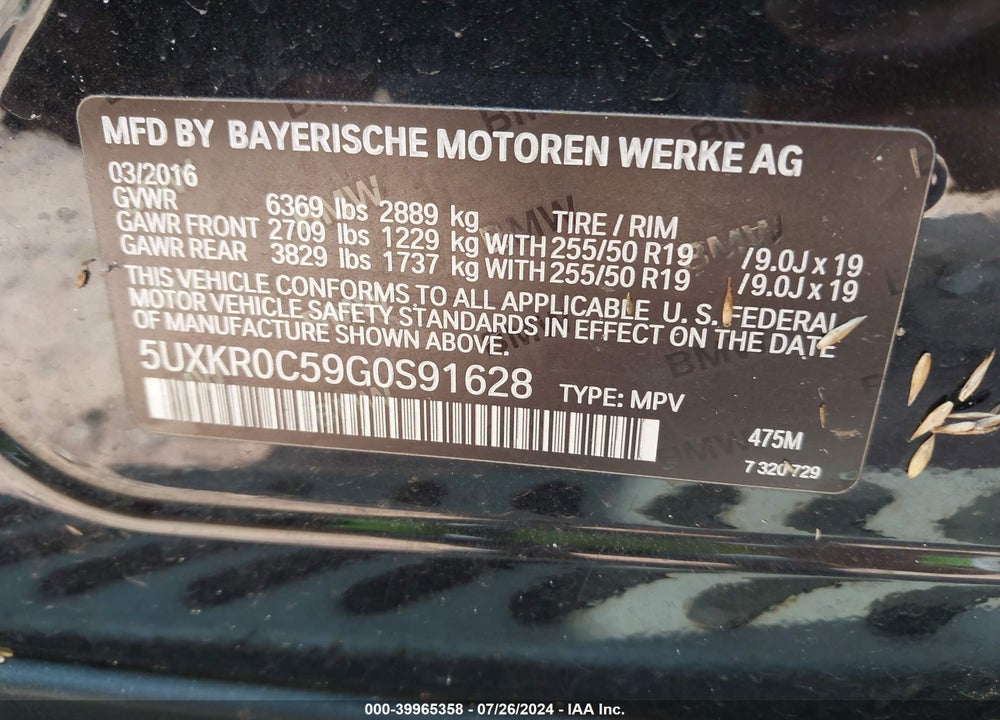2016 BMW X5 XDRIVE35I VIN: 5UXKR0C59G0S91628
