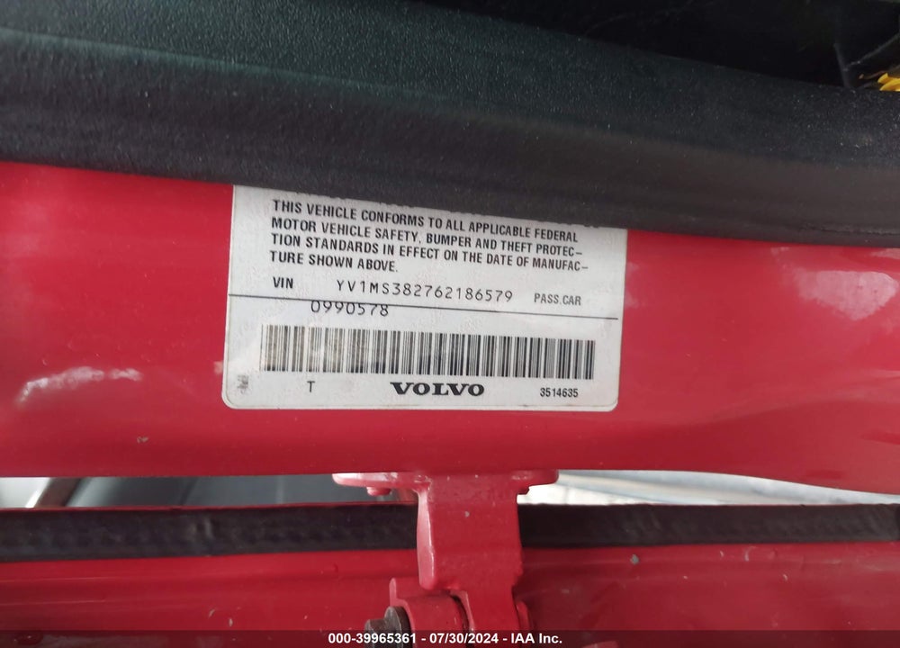 2006 VOLVO S40 2.4I VIN: YV1MS382762186579