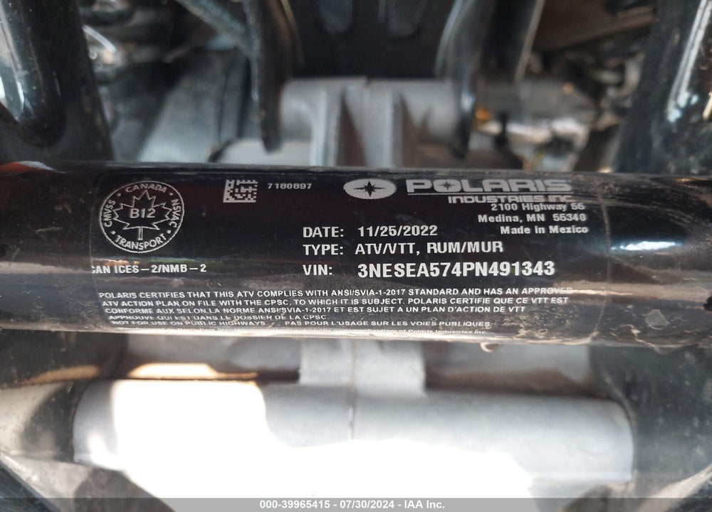 2023 POLARIS SPORTSMAN 570 VIN: 3NESEA574PN491343