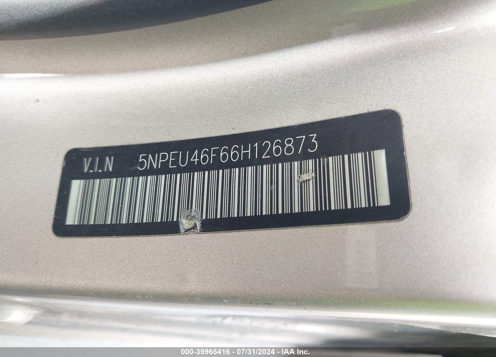 2006 HYUNDAI SONATA GLS V6/LX V6 VIN: 5NPEU46F66H126873