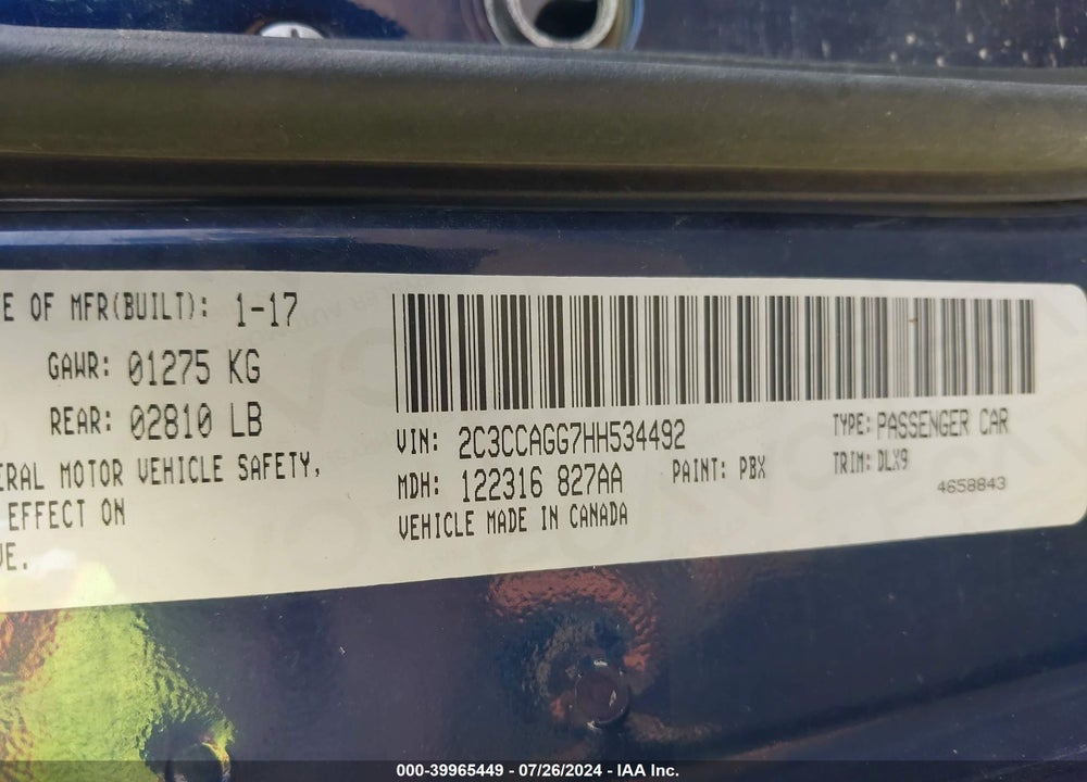 2017 CHRYSLER 300 VIN: 2C3CCAGG7HH534492